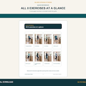 Printable overview page showing all eight supported kitchen-counter balance exercises.
