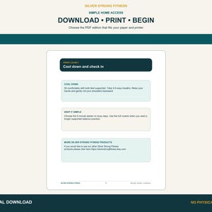 Printable cool-down and check-in page from the supported balance guide for seniors.