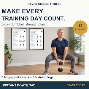 Dumbbell Workout Plan with 12 Dumbbell Exercises 3 Day Upper Lower Full Body Split Large Print Posters and Training Logs PDF