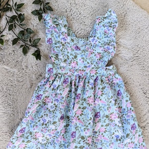 Baby girl clothes - baby girl floral dress - baby girl floral outfit - girls dress - girls blue outfit - baby girls summer dress