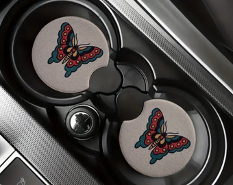 Butterfly Tattoo Flash Car Coaster Set Of Two