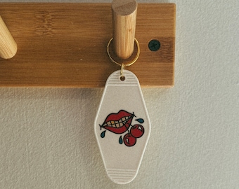 Cherries Tattoo Flash Motel Keychain