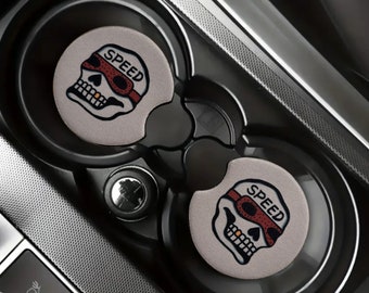Speed Skull Tattoo Flash Car Coaster Set Of Two