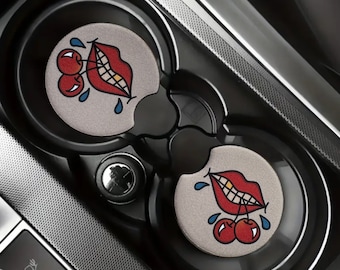 Cherries Tattoo Flash Car Coaster Set Of Two