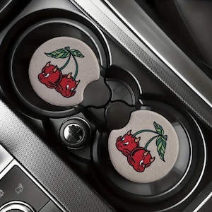 Hot Stuff Cherries Tattoo Flash Car Coaster Set Of Two