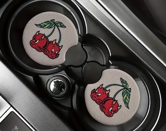 Hot Stuff Cherries Tattoo Flash Car Coaster Set Of Two