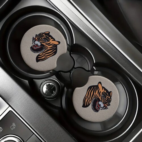 Bert Grimm Tiger Tattoo Flash Car Coaster Set Of Two