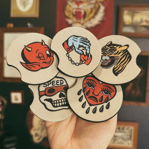 Tattoo Flash Car Coaster Set Of Two