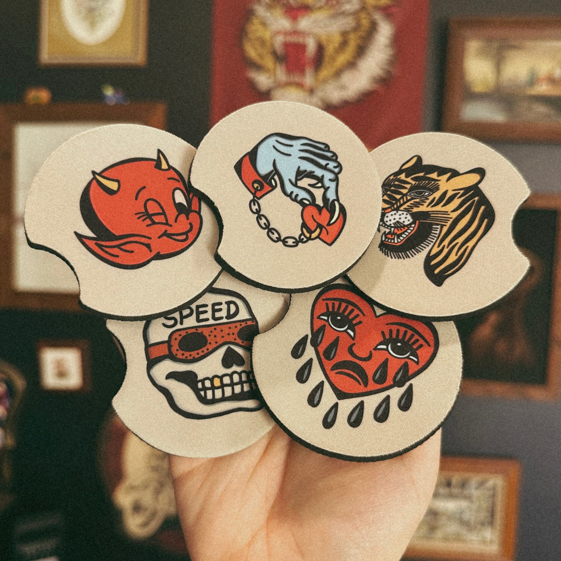 Tattoo Flash Car Coaster Set Of Two
