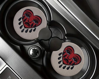 Crying Heart Tattoo Flash Car Coaster Set Of Two