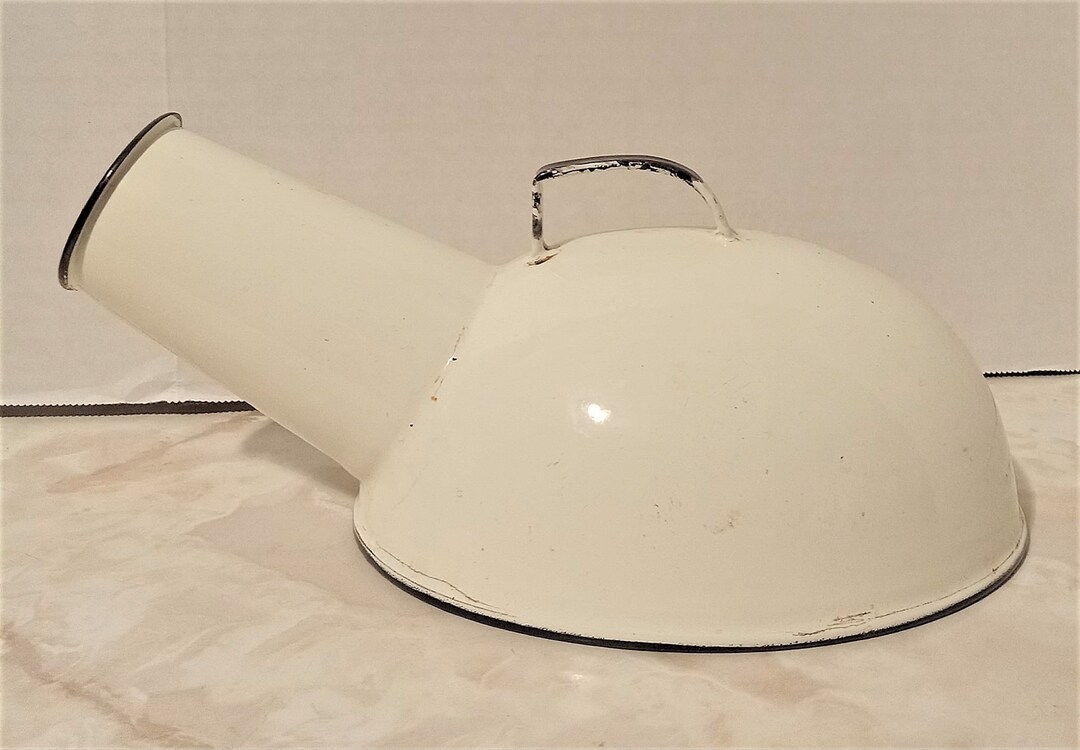 Vintage Hospital Bed Pan Urinal Enameled White With Black Trim Etsy