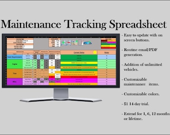 Multi-Vehicle Maintenance V13.0, Excel Spreadsheet, Automated maintenance tracking