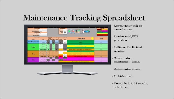 Multi-Vehicle Maintenance V13.0, Excel Spreadsheet, Automated maintenance tracking
