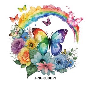 Rainbow Butterfly and roses png for sublimation, butterfly png, rose clipart, butterfly clipart, Rainbow png, sublimation design, watercolor
