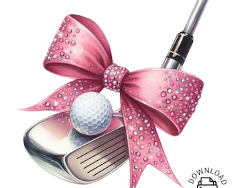 GOLF Clipart, Golf Png, Watercolor Pink Ribbon Golf Club Clipart, Golf png, Golf Ball Club Clipart, Golf Sublimation, Golf Club Clipart