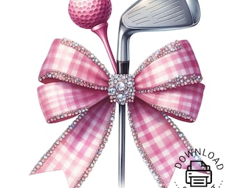 GOLF Clipart, Golf Png, Watercolor Pink Ribbon Golf Club Clipart, Golf png, Golf Ball Club and Tee, Golf Sublimation, Golf Clipart, Golf Tee