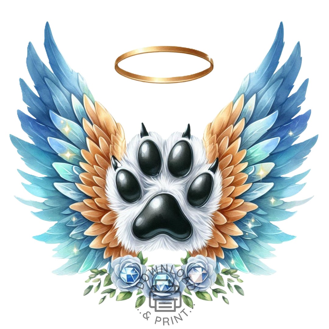 Watercolor Dog Paw Angel Wings Clipart Png, Blue Angel Wings Dog Paw ...