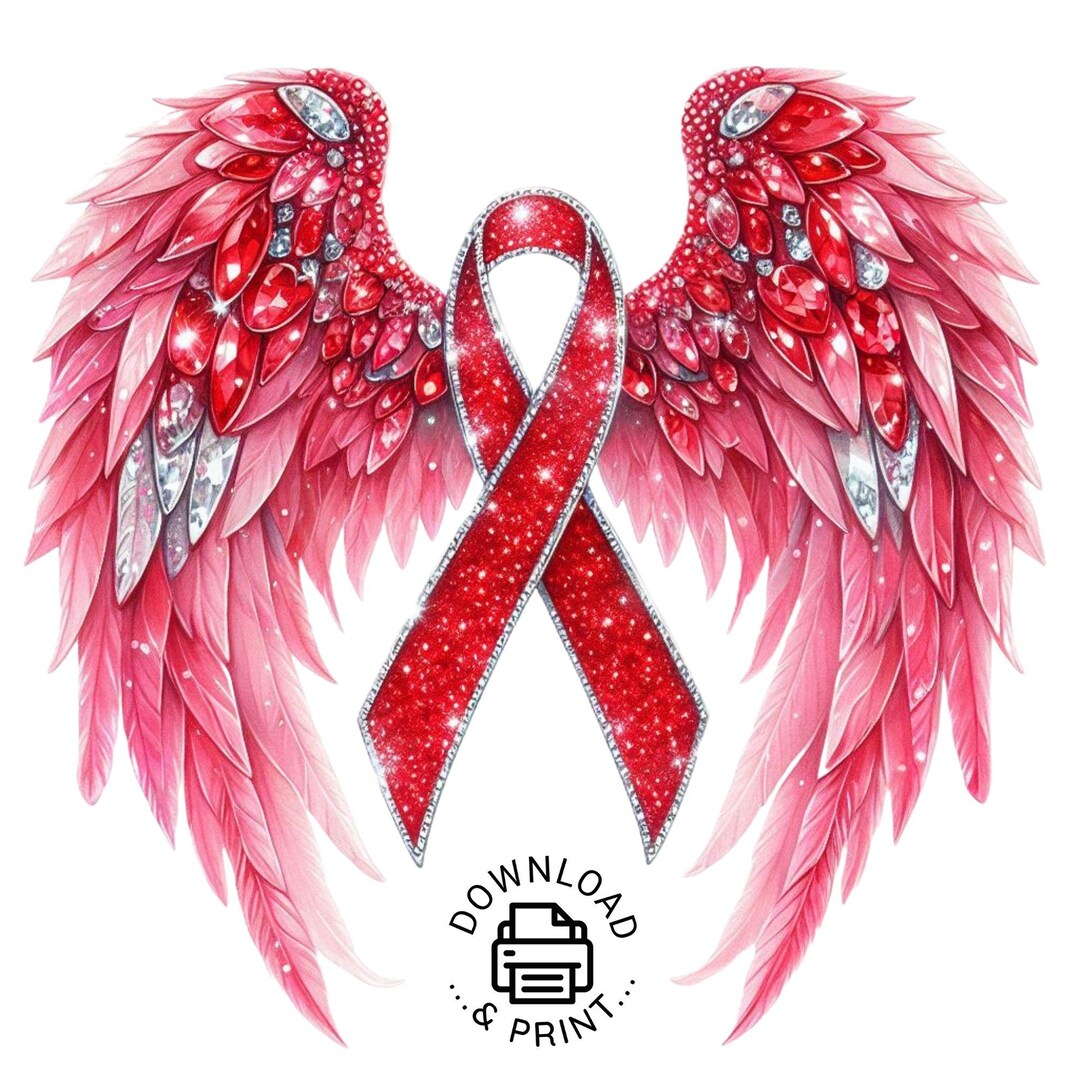 Memory Cancer Design Angel Wings Red Ribbon Png Clipart, Watercolor Cancer Awareness Png, in ...