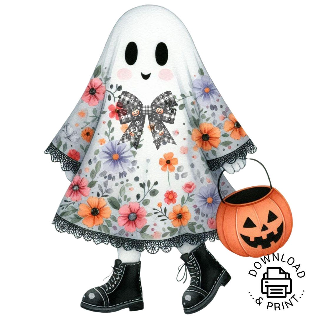 Cute Ghost PNG Clipart, Coquette Floral Halloween Ghost Clipart PNG ...
