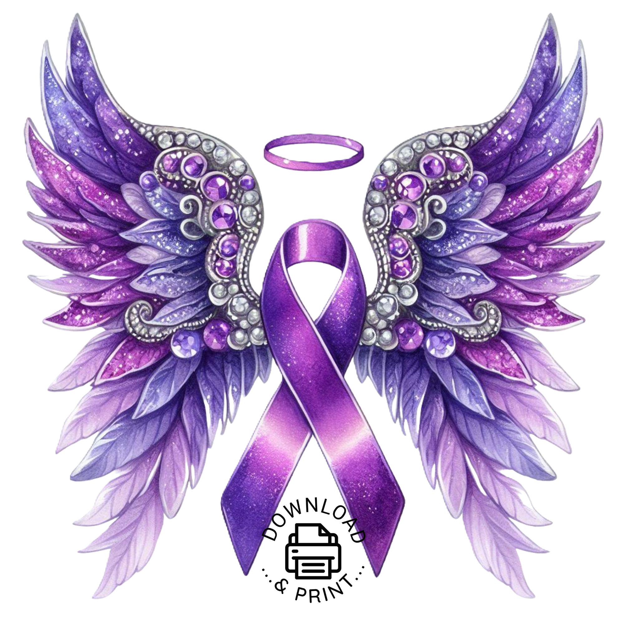 Angel Wings Purple Ribbon Png Clipart, Watercolor Cancer Awareness Png ...