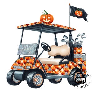 Pumpkin Golf Cart Clipart, Brown Pastel Golf Cart Clipart, Golfer PNG Commercial Use Halloween Cars Golf Cart PNG Illustration Golf Club