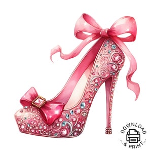 Mooie schoen met hoge hak png-clipart, roze dames lint meisjesfeestje png aquarel mode-stijl sublimatie dames hoge hak schoenen clipart