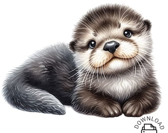 Baby Sea Otter PNG Clipart,Transparent Animal Lover Print Kids Clip Art,Commercial,Cute Cartoon Design,DIY Printable Sublimation T-Shirt,Mug