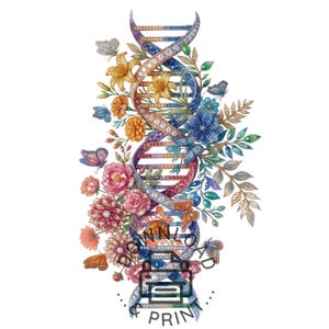 Arte de árbol de ADN enjoyado – Mariposa floral colorida Biotecnología Ciencia PNG (Descarga digital)