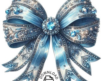 Blue Coquette Bow PNG Clipart, Watercolor Ribbon (Digital Download)