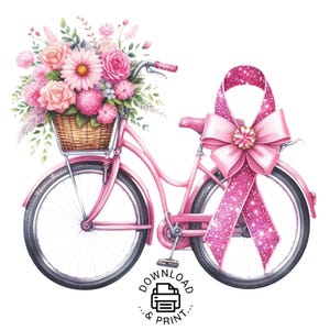 Watercolor Pink Bike Cancer PNG Clipart, Watercolor Pink Bike Girl Clipart Nursery PNG Commercial Use Pink Ribbon Bike PNG Illustration