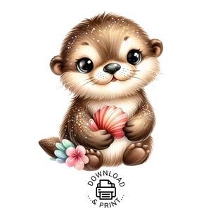 Baby Sea Otter PNG Clipart,Transparent Animal Lover Print Kids Clip Art,Commercial,Cute Cartoon Design,DIY Printable Sublimation T-Shirt,Mug