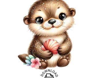 Cute Baby Otter PNG Clipart, Animal Lover Design (Digital Download)