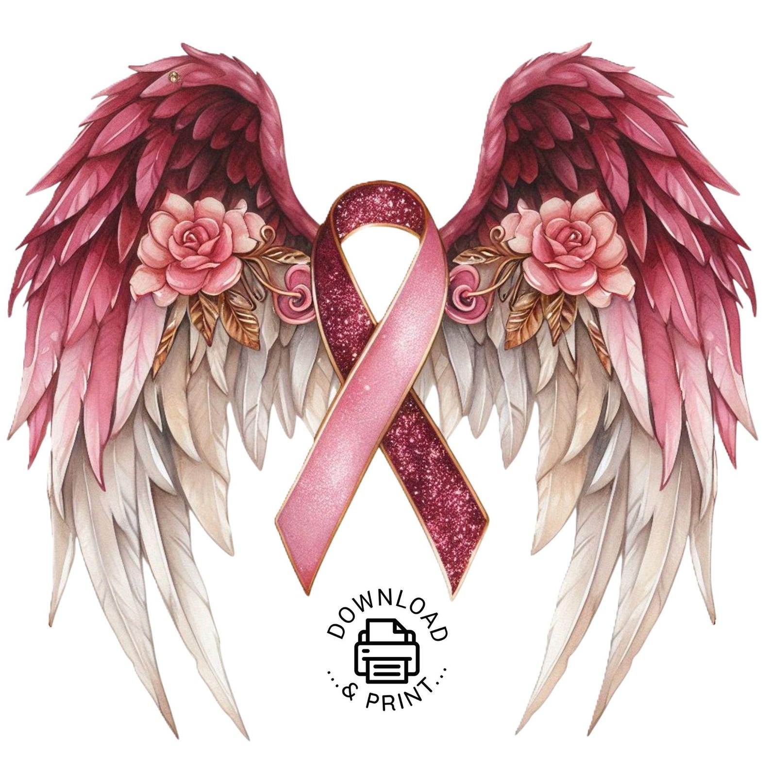 Memory Cancer Design Angel Wings Burgundy Ribbon Png Clipart, Watercolor Throat/neck/oral ...
