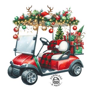 Christmas Golf Cart Clipart, Christmas Golf Cart PNG, Golfer PNG Commercial Use Christmas Cars Golf Cart PNG Illustration Golf Club