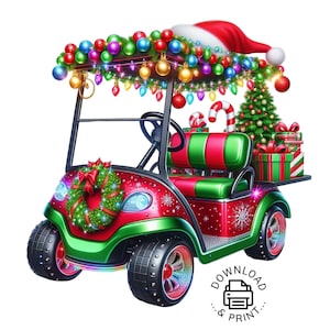 Aquarel kerst golfkar clipart, golfkar clipart, golfer png commercieel gebruik kerstauto's golfkar png illustratie golfclub