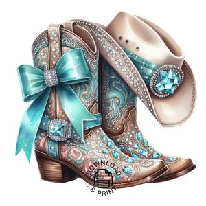 Botas vaqueras con lazo, botas vaqueras de acuarela PNG, vaqueras PNG, diseños vaqueros, botas con lazo