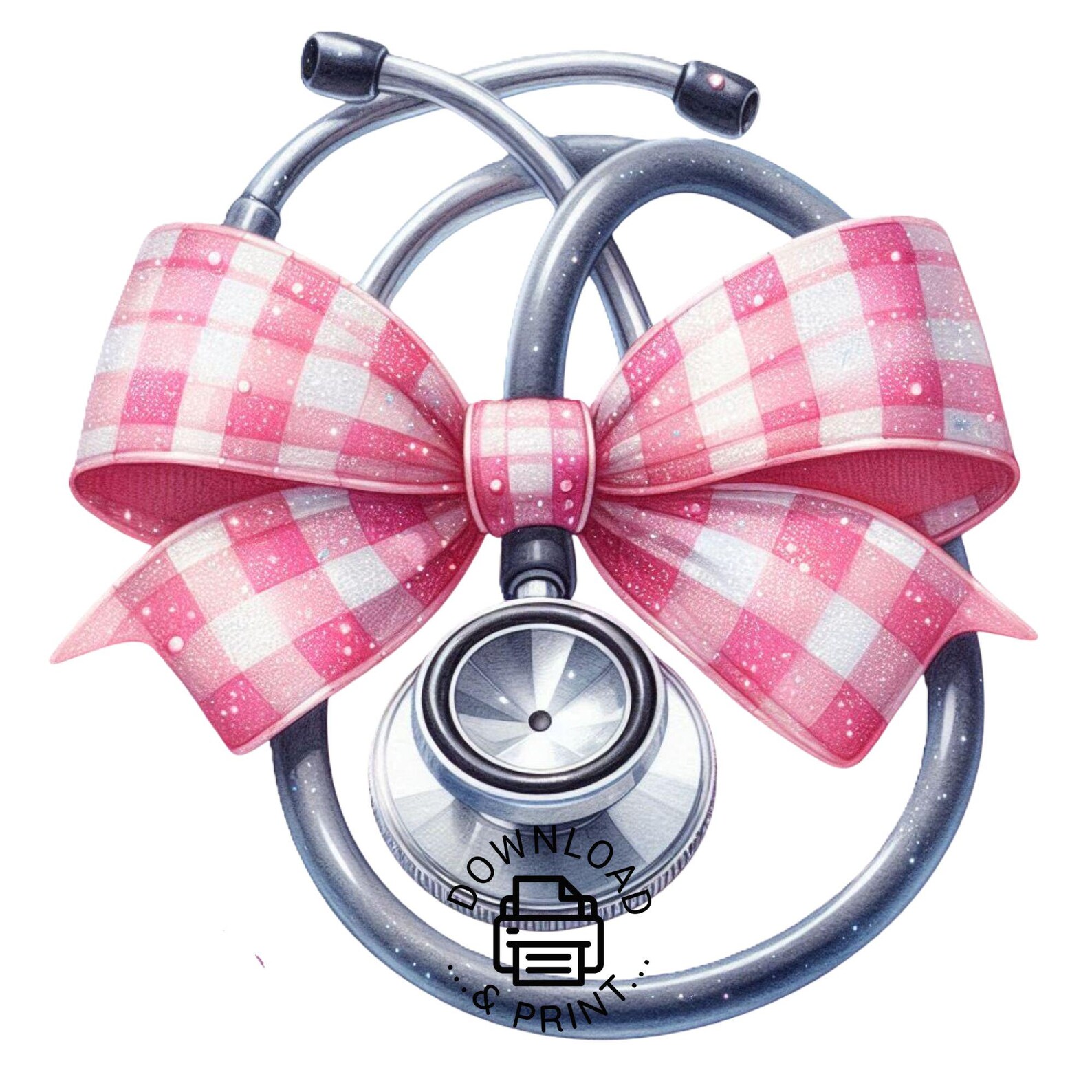 Pink Bow Stethoscope PNG Clipart, Watercolor Nurse Design (digital ...