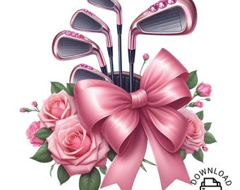 GOLF Clipart, Golf Png, Watercolor Pink Ribbon Golf Club Clipart, Golf png, Golf Ball Club and Tee, Golf Sublimation, Golf Clipart, Golf Tee