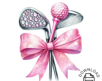 GOLF Clipart, Golf Png, Watercolor Pink Ribbon Golf Club Clipart, Golf png, Golf Ball Club and Tee, Golf Sublimation, Golf Clipart, Golf Tee
