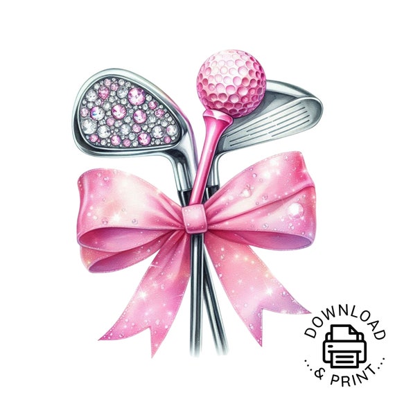 GOLF Clipart, Golf Png, Watercolor Pink Ribbon Golf Club Clipart, Golf png, Golf Ball Club and Tee, Golf Sublimation, Golf Clipart, Golf Tee