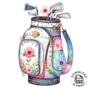 Golf Bag Clipart png, Watercolor Pink Floral Golf Bag Clipart, Sports Girl Clipart Nursery Golfer PNG, Golf Clipart, Golf Cart Clipart png