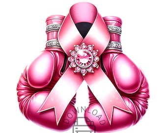 Breast Cancer Clipart, Pink Ribbon Boxing Gloves Clipart, Pink Boxing Gloves and Ribbon PNG Clipart