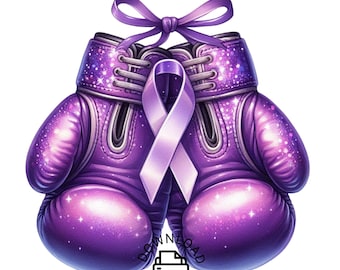 Purple Boxing Gloves Clipart, Cancer Awareness Ribbon Boxing Gloves Clipart, Purple Boxing Gloves and Ribbon PNG Clipart, Purple Cancer PNG