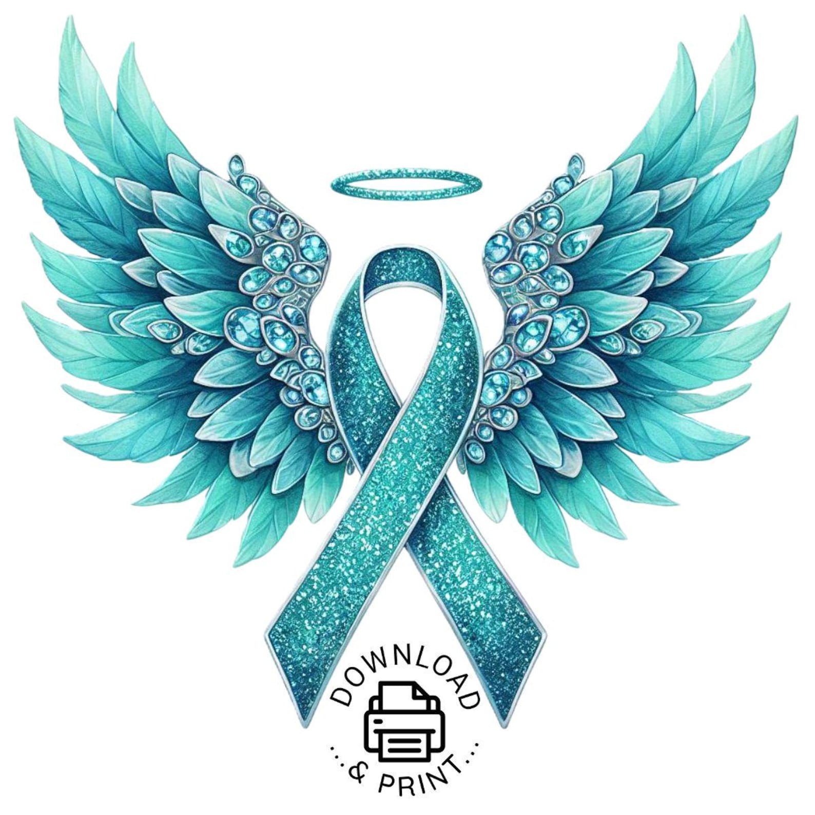 Teal Ribbon Angel Wings PNG, Cancer Awareness Clipart (digital Download ...