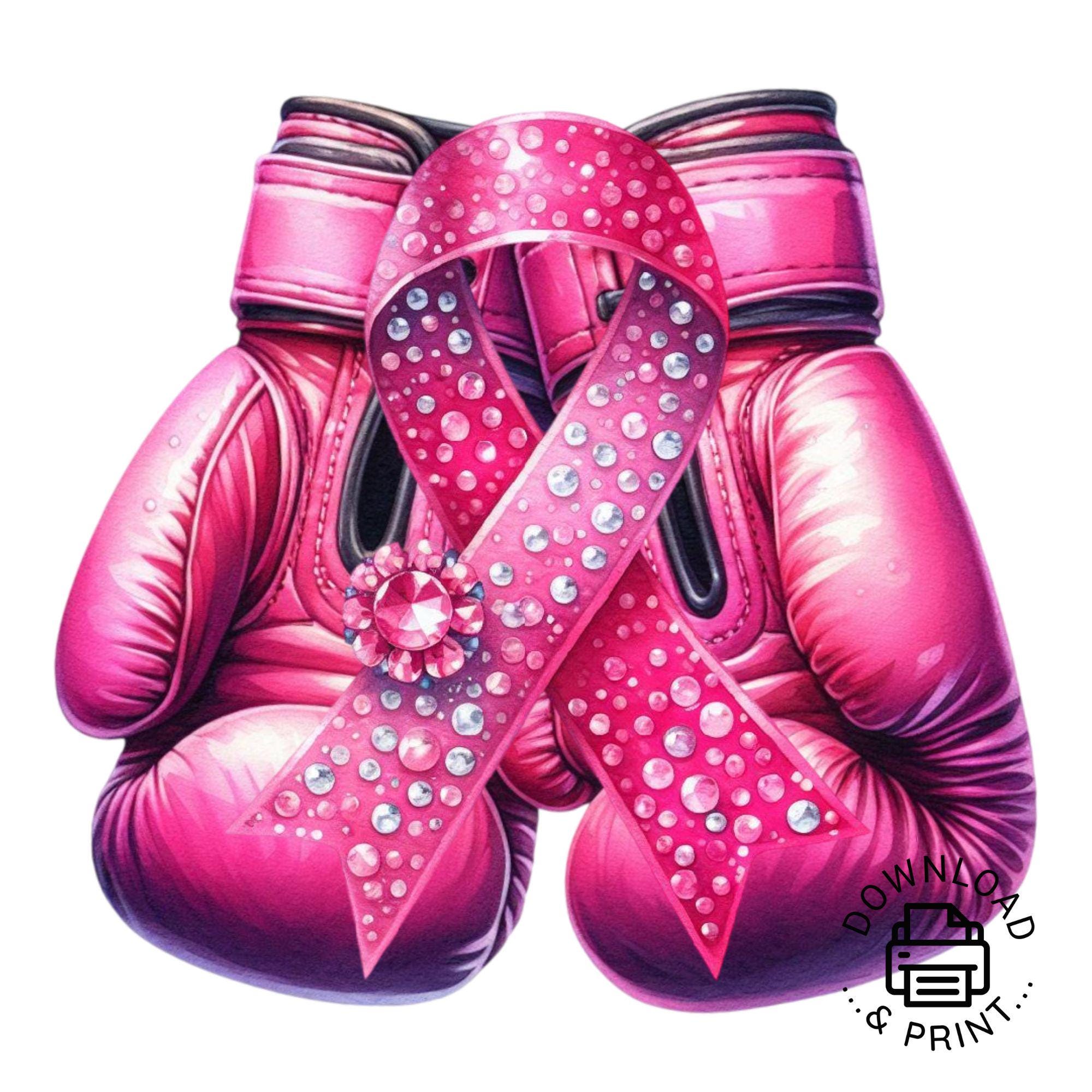 Breast Cancer Clipart, Pink Ribbon Boxing Gloves Clipart, Pink Boxing Gloves and Ribbon PNG Clipart, Breast Cancer Awareness Clipart PNG