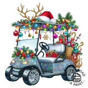 Watercolor Christmas Golf Cart Clipart, Golf Cart Clipart, Golfer PNG Commercial Use Christmas Cars Golf Cart PNG Illustration Golf Club