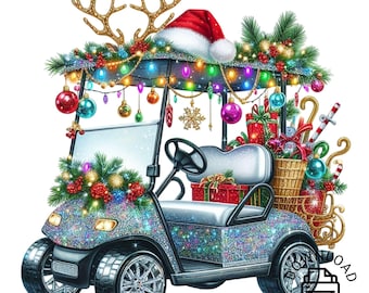 Watercolor Christmas Golf Cart Clipart, Golf Cart Clipart, Golfer PNG Commercial Use Christmas Cars Golf Cart PNG Illustration Golf Club