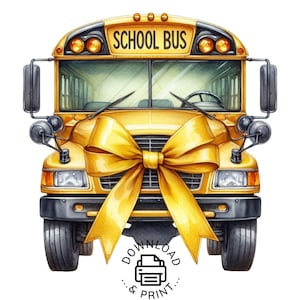 Cute Watercolor Yellow School Bus Clipart PNG, Instant Download, Back to School Digital Art, Transparent Background, Classroom Decor