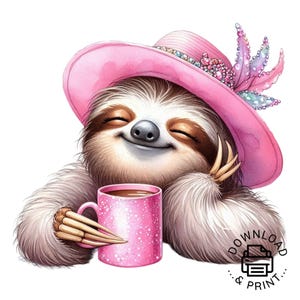 Clipart PNG de perezoso en acuarela: arte de sublimación de perezoso adorable, regalo para ella, descarga digital, descarga instantánea, decoración para amantes de los animales