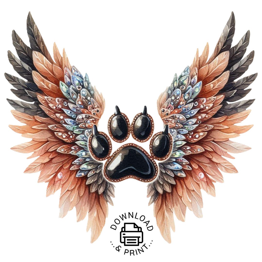 Watercolor Dog Paw Brown Angel Wings Clipart Png, Brown Angel Wings Dog ...